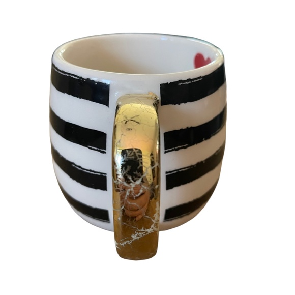 Earthenware Black & White Stripe "I Love Me" Mug with Heart Inside, Gold Handle - Picture 3 of 9